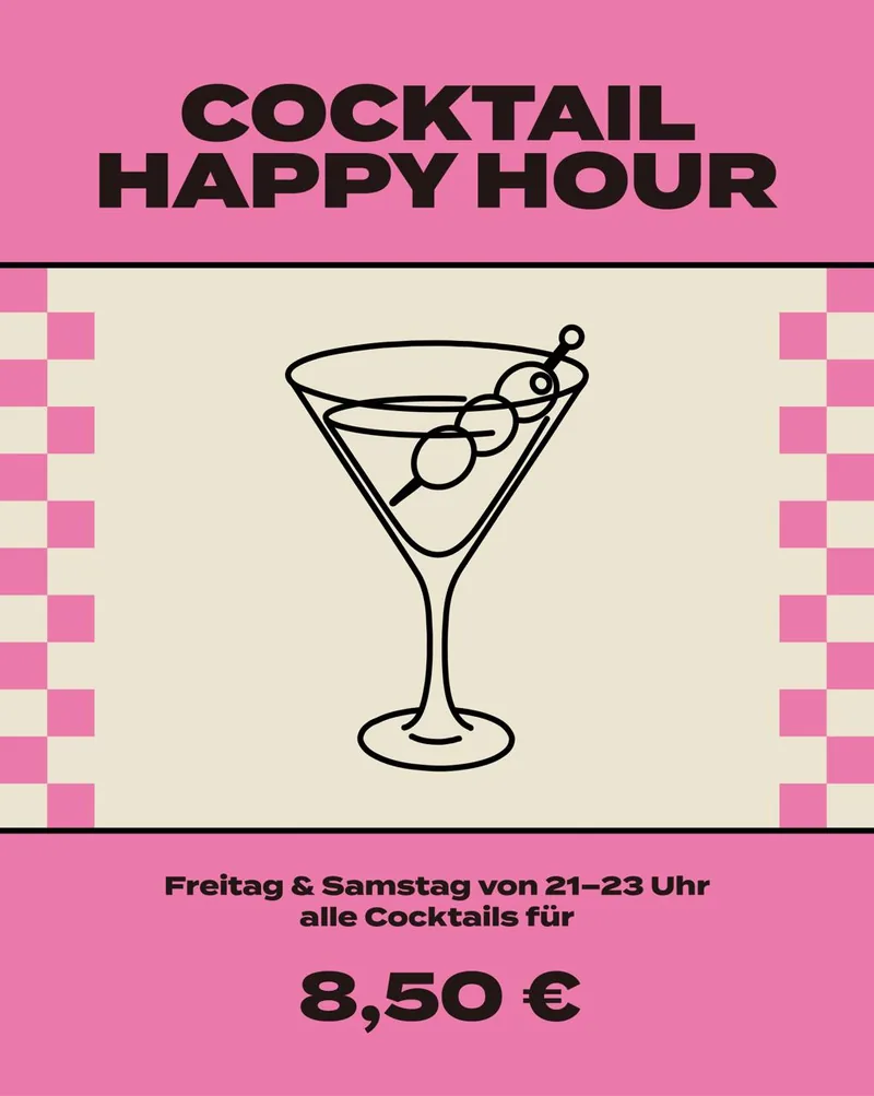 Flyer Cocktail Happy Hour bei Lausbub Nürnberg: Freitag und Samstag von 21 bis 23 Uhr alle Cocktails für 8,50 €